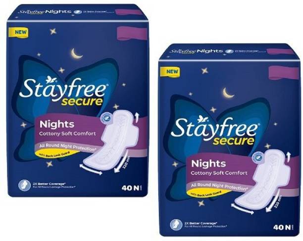 STAYFREE Secure Nights Cottony Soft Comfort Extra Large With Wings XL-40+40 Pack Of Sanitary Pad