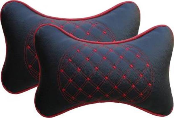 AUTOSITE Black, Red Leatherite Car Pillow Cushion for Universal For Car
