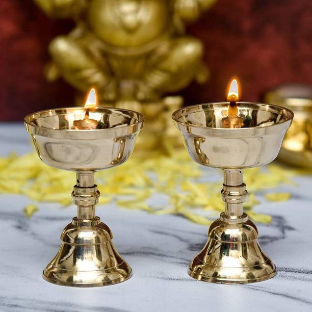 Bhimonee Decor Pure Brass Akhand Jyothi | Pyali Stand | Nanda Table Diya, Brass Table Diya