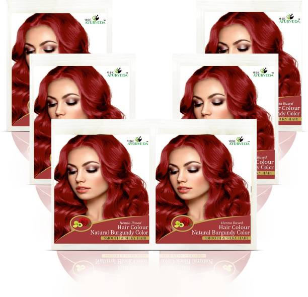 VEDICAYURVEDA Naturally Burgundy-Sachet Pack Henna Hair Color ( Pack of 6 ) , Green
