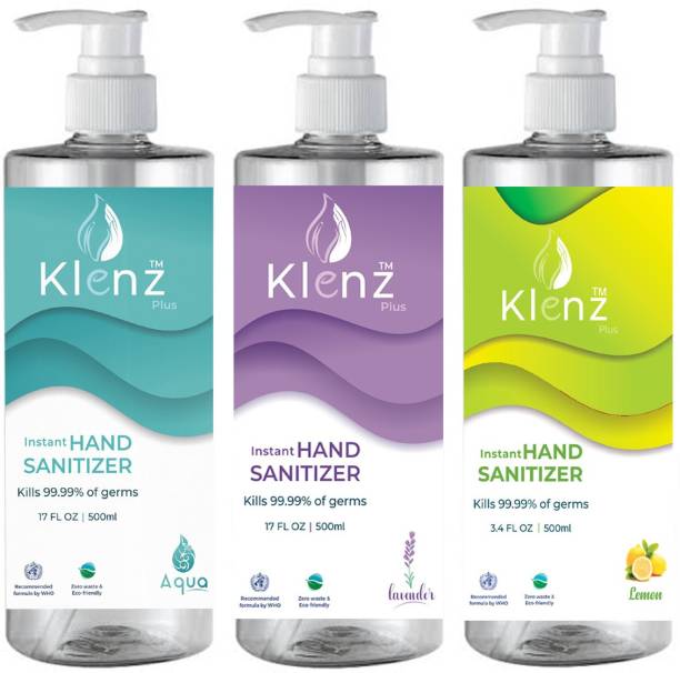 klenz Instant Hand sanitizer 500ml Gel - Aqua, Lavender, Lemon Hand Sanitizer Pump Dispenser