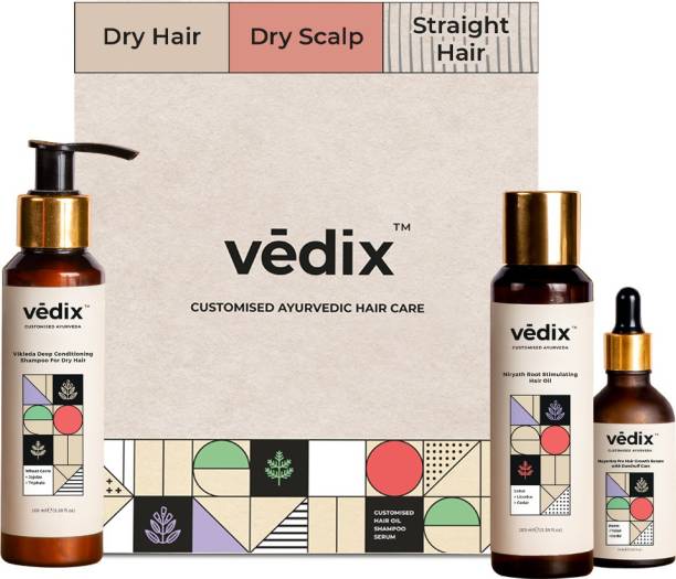 Vedix Hair Fall Control & Dandruff Care Regimen for Dry Hair - Dry Scalp & Straight Hair - 3 Product Kit