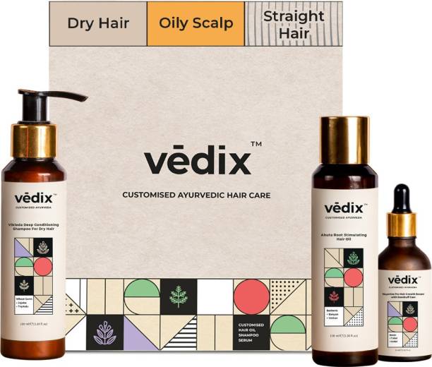 Vedix Hair Fall Control & Dandruff Care Regimen for Dry Hair - Oily Scalp & Straight Hair - 3 Product Kit