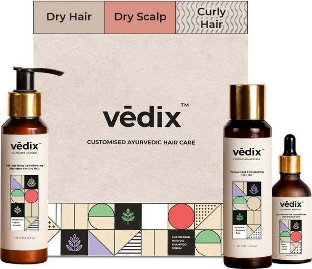 Vedix Hair Fall Control & Dandruff Care Regimen for Dry Hair - Dry Scalp & Curly Hair - 3 Product Kit
