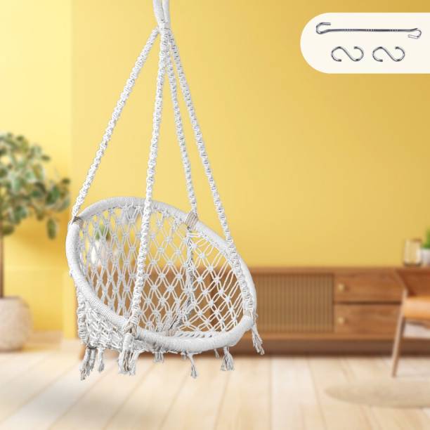 Swingzy Round Hanging Swing for Adults/Swing for Indoor/Outdoor, Home, Balcony/ Cotton, Wooden Large Swing