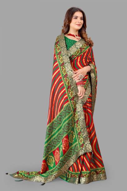 Striped Leheria Chiffon Saree Price in India