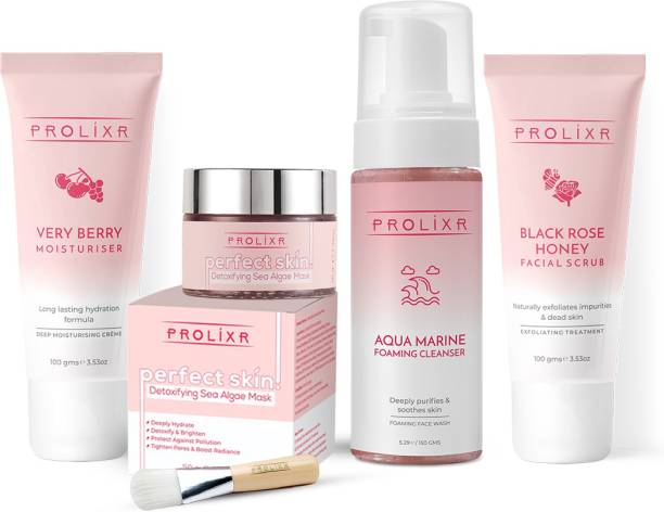 Prolixr Skin Vacation Bundle - Cleanse & Exfoliate - Face Wash, Scrub, Mask, Moisturizer