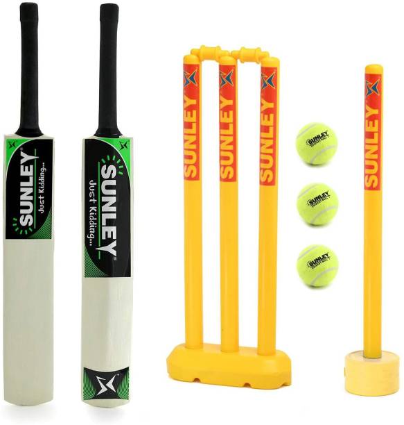SUNLEY Cricket Bat with 3Pc Tennis Ball & 2 Wicket Set for Kids (Size 3, Age 6-8 Yrs) Cricket Kit