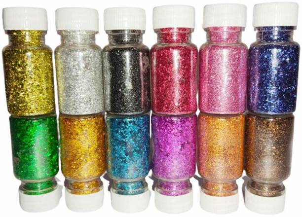 Uprising Store Glitter Powder for Art & Craft, Rangoli and DIY Projects ( Pack Of 12 )