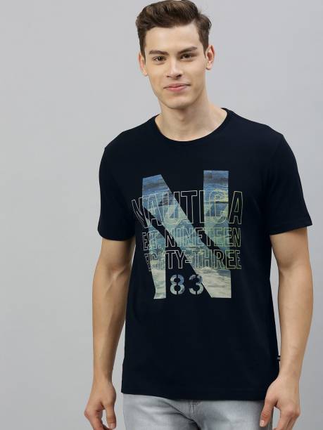 NAUTICA Printed Men Round Neck Black T-Shirt