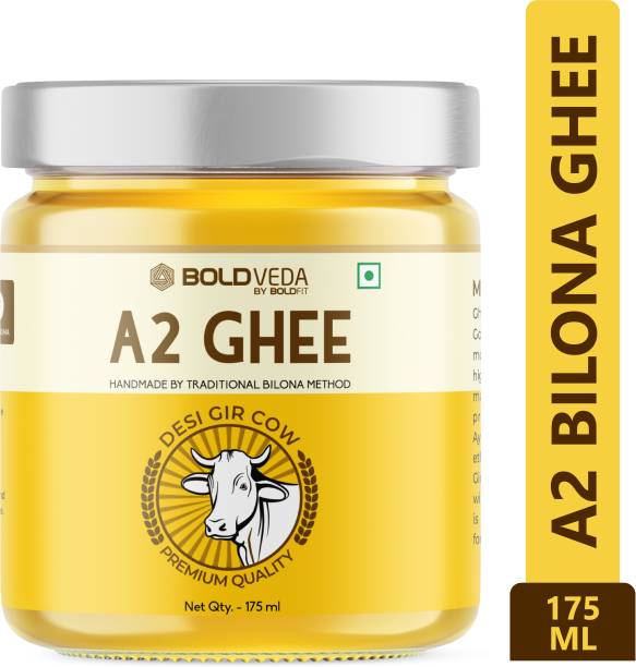 BOLDVEDA A2 Ghee - Desi Gir Cow Ghee Pure & Natural Made by Traditional Bilona Method - Gluten Free with Rich Taste & Aroma Ghee 175 ml Plastic Bottle