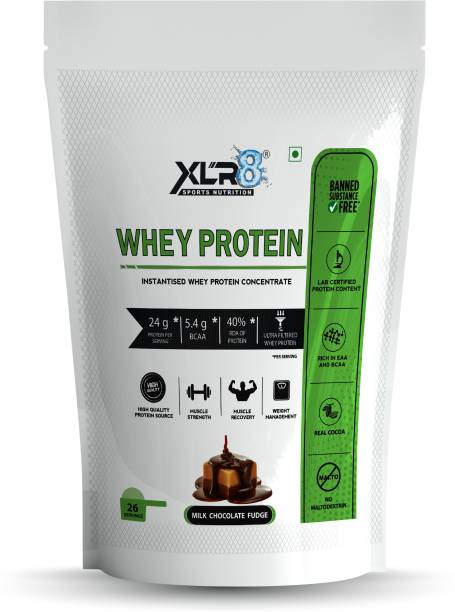 XLR8 Whey Protein with 24 g protein, 5.4 g BCAA - 2 lbs / 908 g ( Milk Chocolate Fudge) Whey Protein