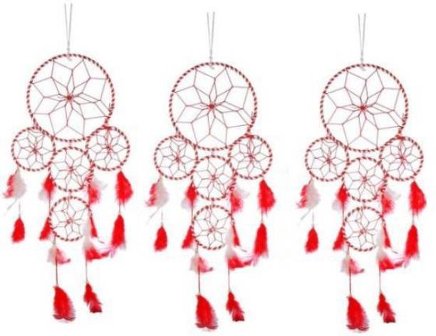 Ryme Pack of 3 Red and White Wool Dream Catcher