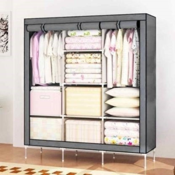  Movian Arga Space-Saving Wardrobe with Adjustable Shelves 123/160 x 50 x 182  cm White with Dark Grey Curtain Brand 