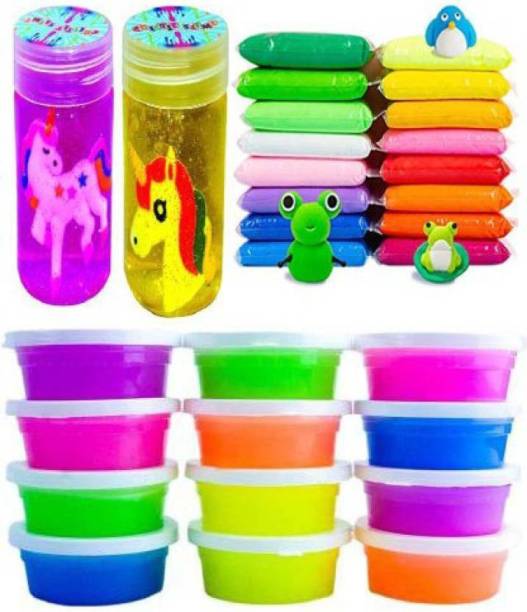 AKANSHA Pack of 26 Slime combo kit, Crystal Unicornslime and clay Multicolour Multicolor Putty Toy