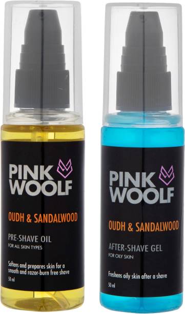 Pink Woolf AFTER SHAVE GEL & PRE SHAVE OIL, COMBO, Oudh & Sandalwood (Pack of 2)