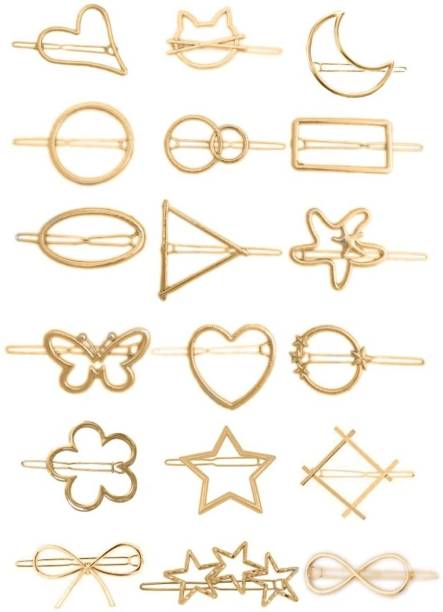 Trendy Club Metal Gold Geometric Design Barrettes Hair Clips Pins For Girls Women-12 Pins Hair Clip