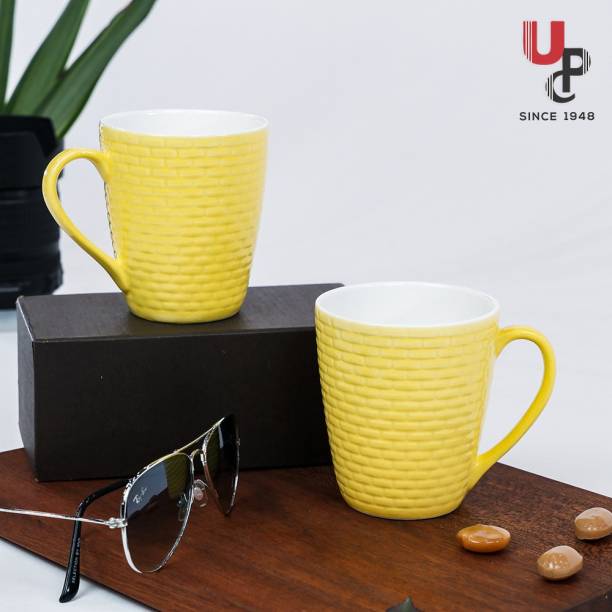 U.P.C. Tile Yellow Series Fine Bone China Ceramics 300ml (Pack of 2) Bone China Coffee Mug