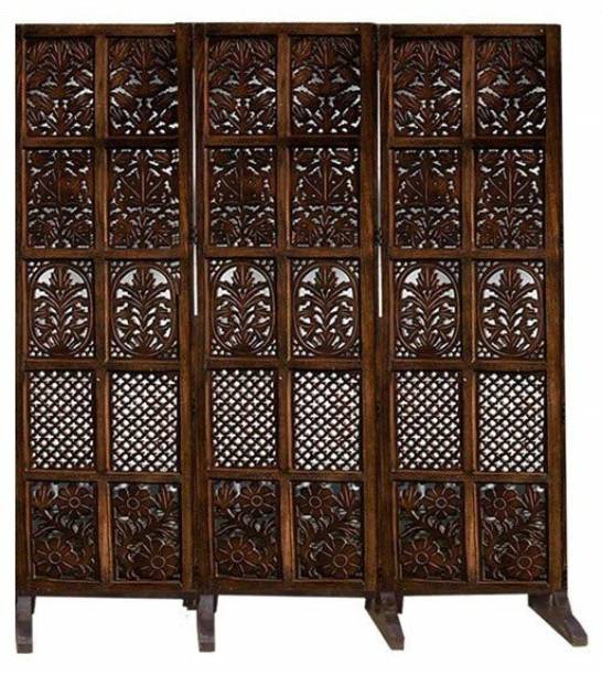 Decorhand •	Handcrafted 3 Panel Wooden Room Divider Screen With Stand Solid Wood Decorative Screen Partition