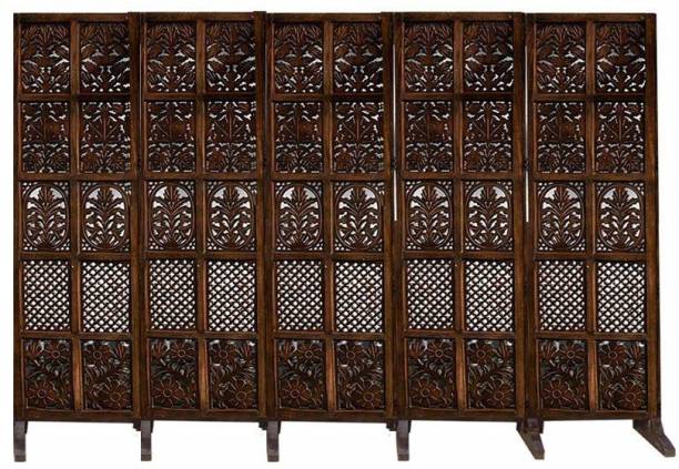 Decorhand Handcrafted 5 Panel Wooden Room Divider Screen With Stand Solid Wood Decorative Screen Partition