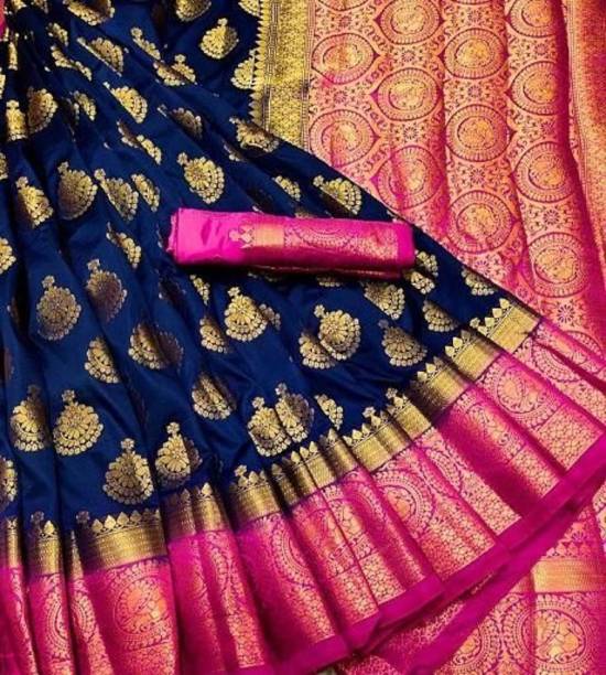 Printed Kanjivaram Silk Blend Saree Price in India