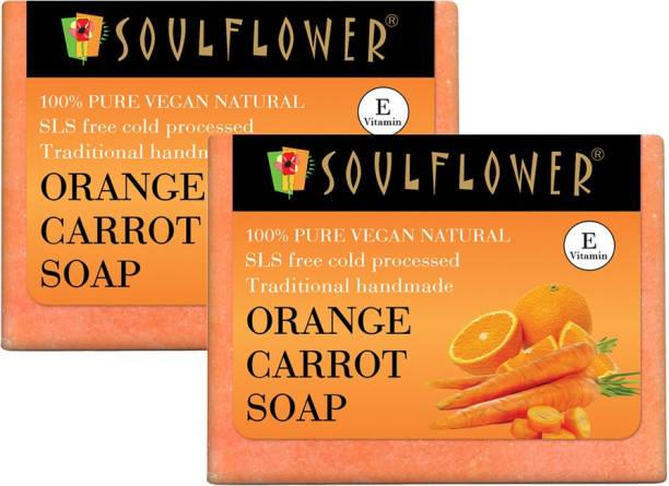 Soulflower Orange Carrot Soap 150g, For Moisturizing Soap, Pimple Care Soap, Skin Tone, Luxury, Premium Handmade Soap