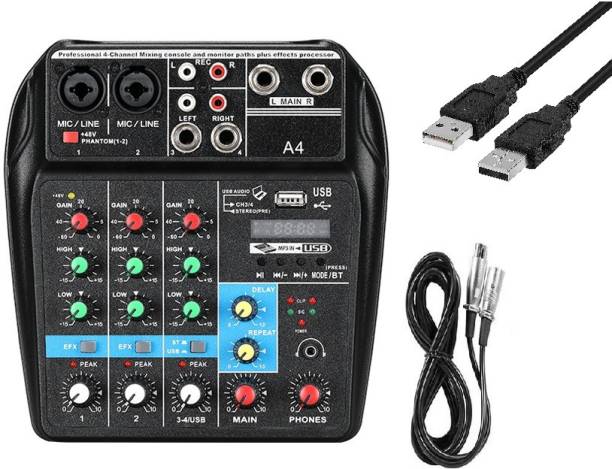 TechBlaze 4 Channel Audio Mixer Sound with XLR Cable Audio Interface & Usb to Usb Cable Powered Sound Mixer