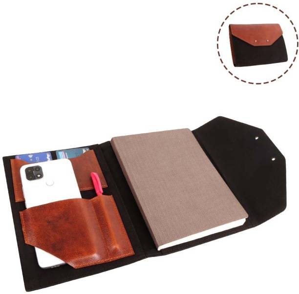 Advait Incorporation Personalised Antique & Handmade Canvas Leather Meeting Folder Diary,Card & Phone Organizer | Multiple Card Slot |Productivity Planner| Multifunctional Folder Regular Diary Yes 100 Pages