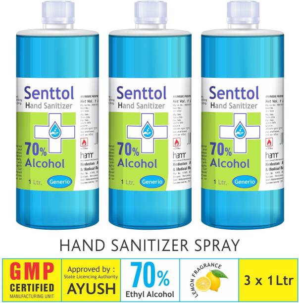 senttol  Spray Liquid 1 LTR Refill Pack, Ethyl Alcohol 70% Hand Sanitizer Bottle