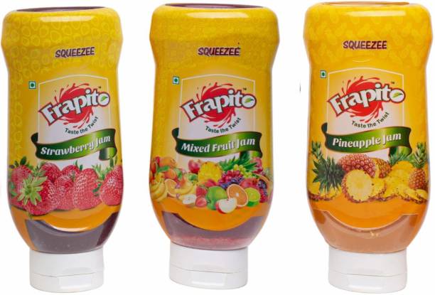 Frapito Strawberry Jam | Pineapple Jam & Mixed Fruit Jam Bottle 575 GMS x 3 - Combo Pack 1.725 kg