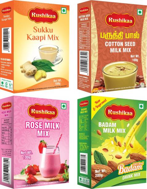 Rushikaa Sukku Kaapi Mix,Cotton Seed Milk Mix,Rose Milk Mix,Badam Milk Mix (Total - 500G)