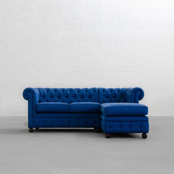 Torque Sasha solid Wood 3 Seater L Shape Fabric Chesterfield Sofa for Living - Blue Fabric 3 Seater  Sofa