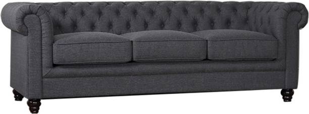 Torque Afina solid Wood 3 Seater Fabric Chesterfield Sofa for Living - Grey Fabric 3 Seater  Sofa
