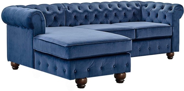 2 Seater Chesterfield Style Corner Sofa Set 3+2 Seater Armchair Light Grey Fabric 