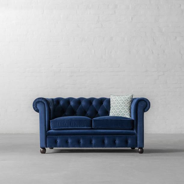 Torque Cassava solid Wood 2 Seater Fabric Chesterfield Sofa for Living - Blue Fabric 2 Seater  Sofa