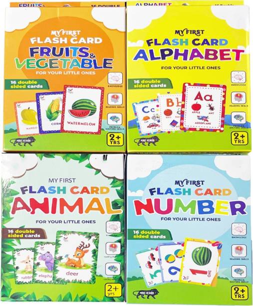 Kiddie Castle My Flash Card Pack of 4 Alphabet, Numbers, Animal, Fruits and Vegetables 64 cards