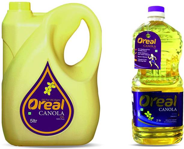Oreal 100% Pure Canola Oil for All Ages Rich in Omega -3 - 5+2 LTR ( 7 Liters Pack) Canola Oil Plastic Bottle
