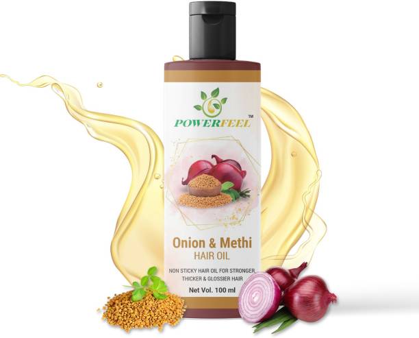 POWERFEEL Onion & Methi Hair Oil Non Sticky Hair Oil For Stronger, Thicker & Glossier Hair Hair Oil