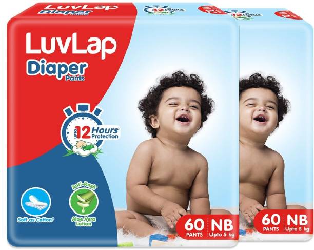 LuvLap Diaper Pants New Born (NB) 0 to 5kg, Super Jumbo Pack Baby Diaper Pants - New Born