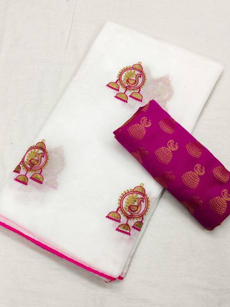 Embroidered Bollywood Cotton Blend, Pure Cotton Saree Price in India