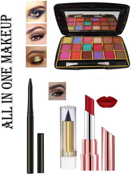 lujo In One All Makeup Kit (1Pc Lipsticks,1 Eye Shadow,1 Eyeliner, 1 Kajal,) Set of 4 Pcs (Red)