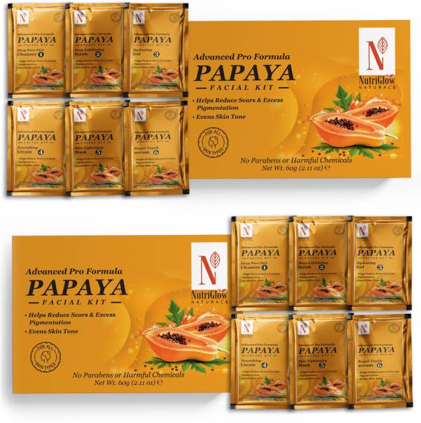 NutriGlow NATURAL'S Set of 2 Advanced Pro Formula Papaya Facial Kit for Even Skin Tone (60gm each)