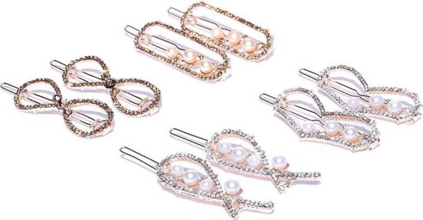 Kord Store Trendy Rose Gold Plated LCD Stone Set Of 4 Hair Pin Combo For Girls and Women Hair Pin