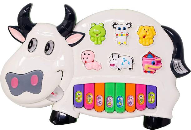 OANGO Baby Cow Shaped Musical Piano Toy With Lights & 8 Button Keyboard Learning Toy