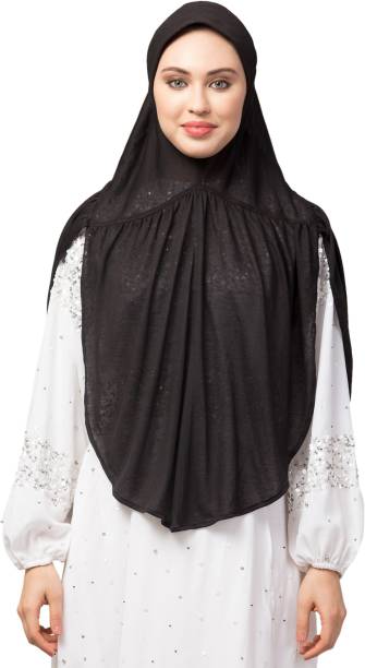 Nazneen Black gathered Instant Ready to Wear Prayer Hijab Viscose Abaya With Hijab