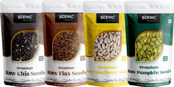 SCENIC Snacks PREMIUM RAW CHIA SEEDS, RAW SUNFLOWER SEEDS, RAW PUMPKIN SEEDS, RAW FLAX SEEDS Chia Seeds, Sunflower Seeds, Pumpkin Seeds, Brown Flax Seeds