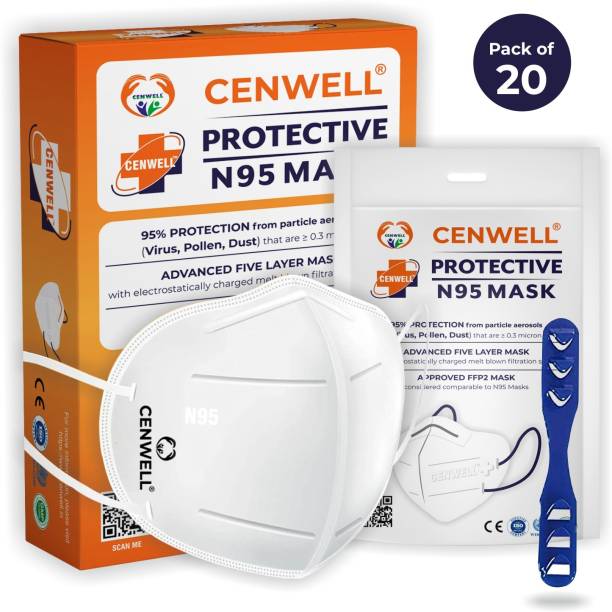CENWELL 20 pcs N95 5 Layer BIS Certified Mask with Head-Band Converter for Men , Women N95 WHITE Water Resistant