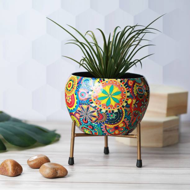homspurts Metal Planter Pot with Tablestand (Multicolor, Set of 1) | 6x 5 in | Iron Vase