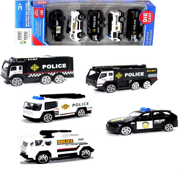 WOW Toys-Delivering Joys of Life Friction Powered Police Cars Set|Die Cast Metal|Pack of 5 Mini Cars|1:64 Scale
