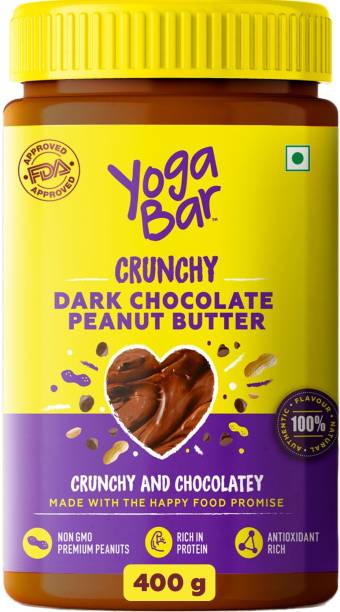 Yogabar Crunchy Dark Chocolate Peanut Butter 400g | Sweet, Salty and Crunchy | Non GMO Peanut Butter| Rich in Protein - 400g 400 g